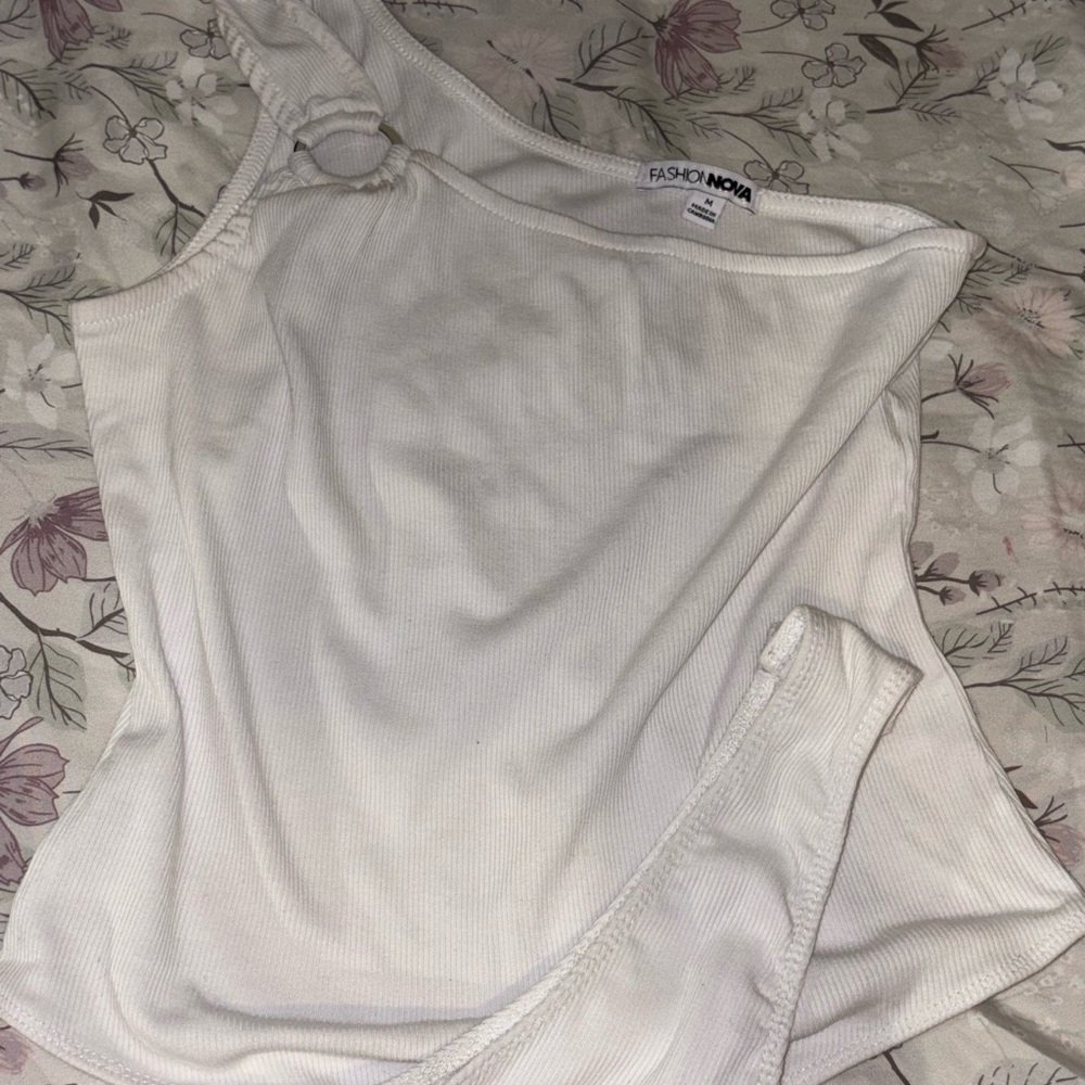 Fashion Nova Ivory One-Shoulder Tank Top